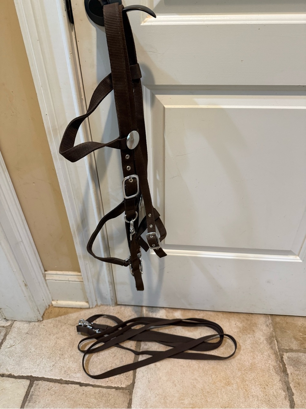 Brown Nylon Horse Bridle / Headstall Halter with Reins Combo Set
